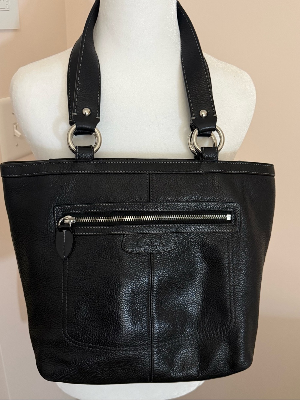 COACH Black Pleated Leather Gallery Tote Shoulder Bag F14688